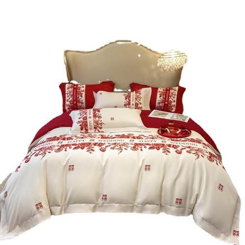 轻奢结婚四件套中式印花高级感红色被套喜庆新婚婚庆陪嫁床上用品