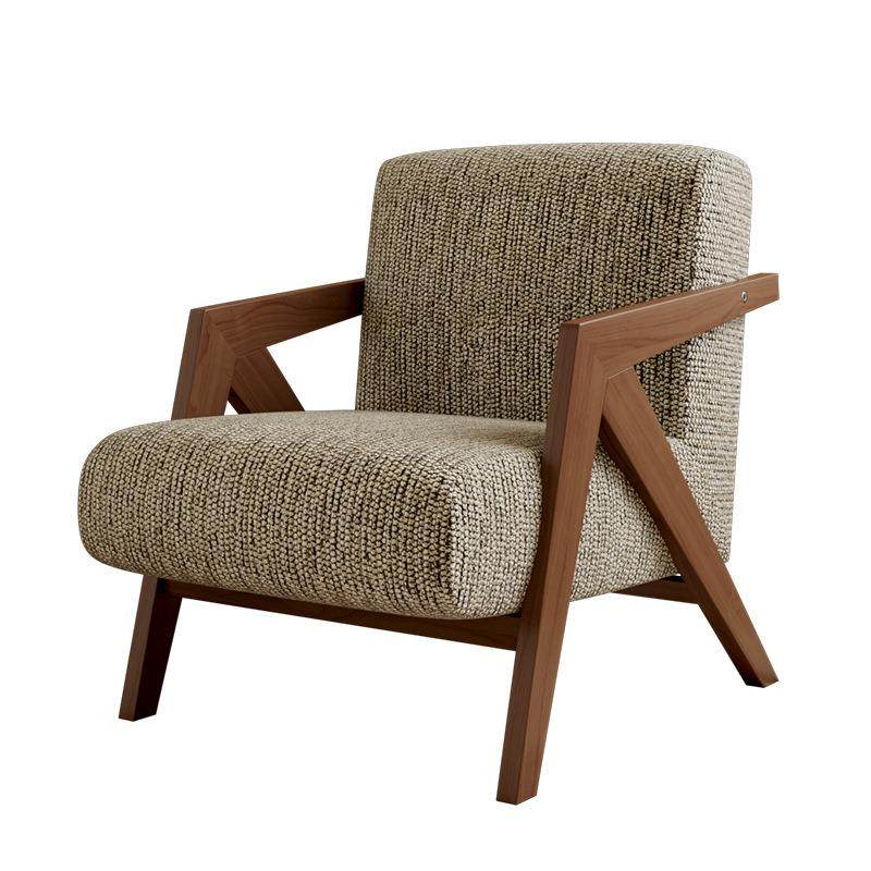 查理德中古风实木客厅单人休闲沙发椅复古民宿客厅设计师休闲椅子