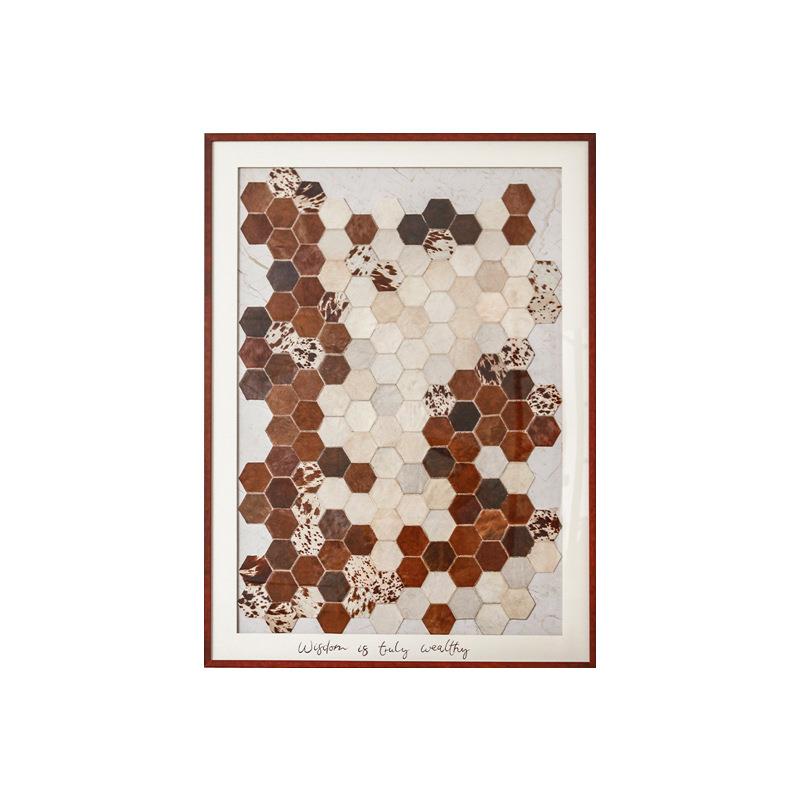 现代轻奢客厅沙发后背景墙装饰画高档奶牛皮入户玄关走廊挂画餐厅