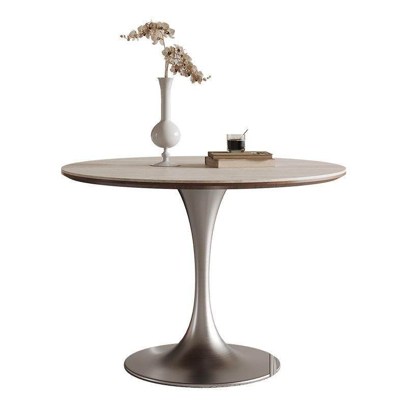 现代高级感圆桌新中式岩板餐桌复古咖啡桌家用小桌子办公桌洽谈桌