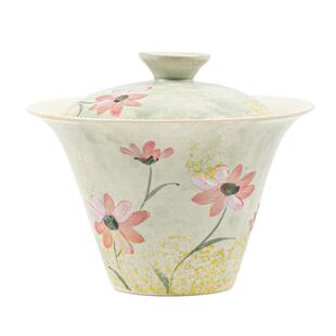 雏菊手绘二才马蹄盖碗单个复古陶瓷女士不烫手精致泡茶碗功夫茶具