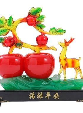红苹果一对摆件富贵平安如意鹿客厅博古架酒柜家居装饰品乔迁新居