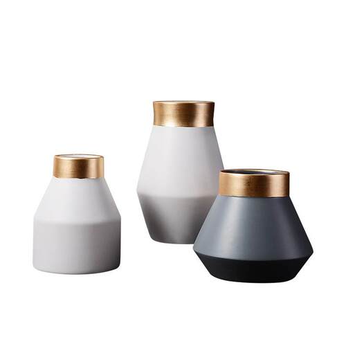 镀金轻奢陶瓷花瓶现代简约大瓶口陶瓷工艺品客厅花瓶家居摆件陶瓷