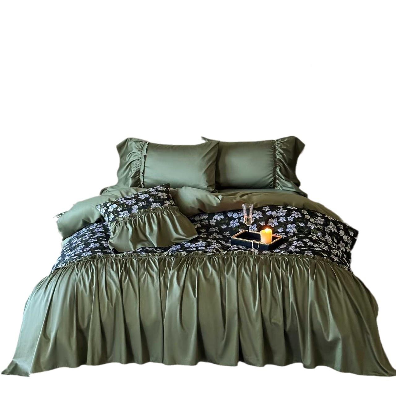 立体浮雕大提单花长棉纯棉XM四件全棉套床床裙小众绒花边床品