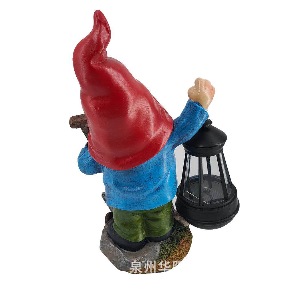 2023庭院装饰品花园侏儒提灯精灵雕像树脂工艺品太阳能小矮人摆件