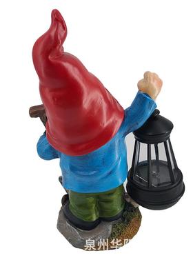 2023庭院装饰品花园侏儒提灯精灵雕像树脂工艺品太阳能小矮人摆件