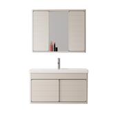 太空铝浴室柜组合推拉隐形隐藏式 风水镜柜卫生间奶油风陶瓷一体盆