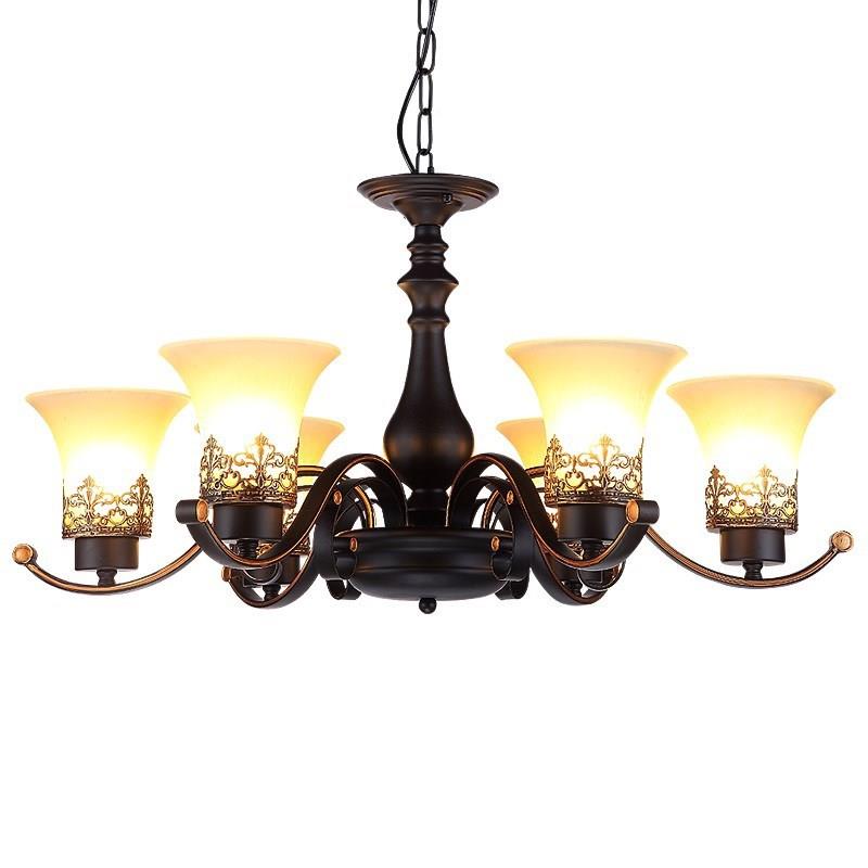 家吊直销黑色美式乡村客餐厅厂吊灯铁艺卧室玻璃灯罩美式厅灯