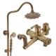 欧式 黄铜卫生间复古拉丝洗澡水龙头冷热 仿古雕花浴室淋浴花洒套装