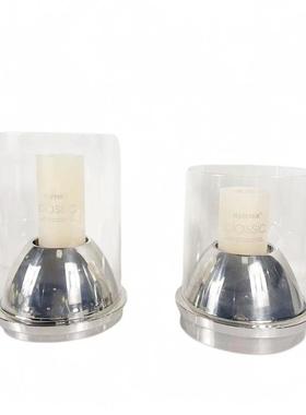 现代简约银色不锈钢烛台摆件客厅餐桌样板房售楼处软装饰品