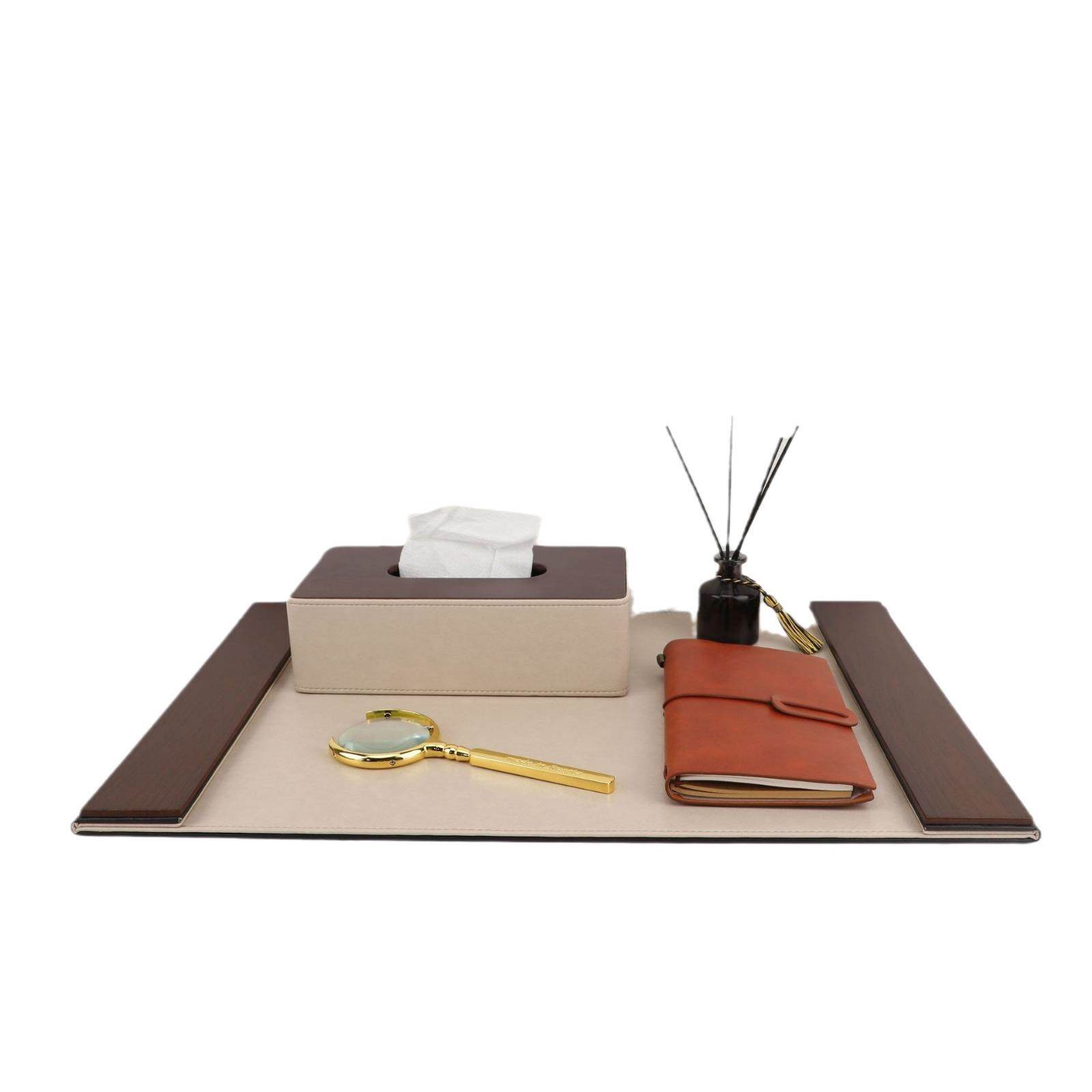 现代简约金属放大镜皮质收纳托盘摆件样板间书桌办公室家居装饰品