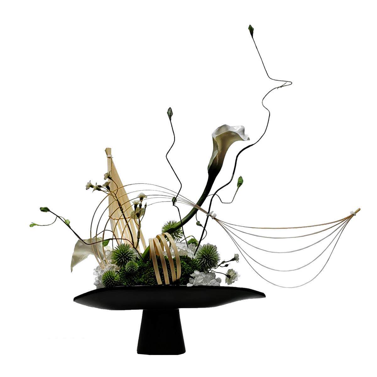 新中式仿真花绿植花艺洽谈桌样板房现代售楼处酒店茶几装饰品盆景