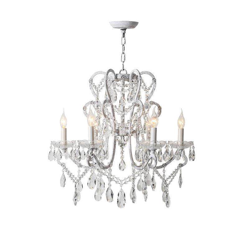 美式乡村吊灯客厅餐厅灯卧室灯具北欧复古白色公主房法式水晶灯饰