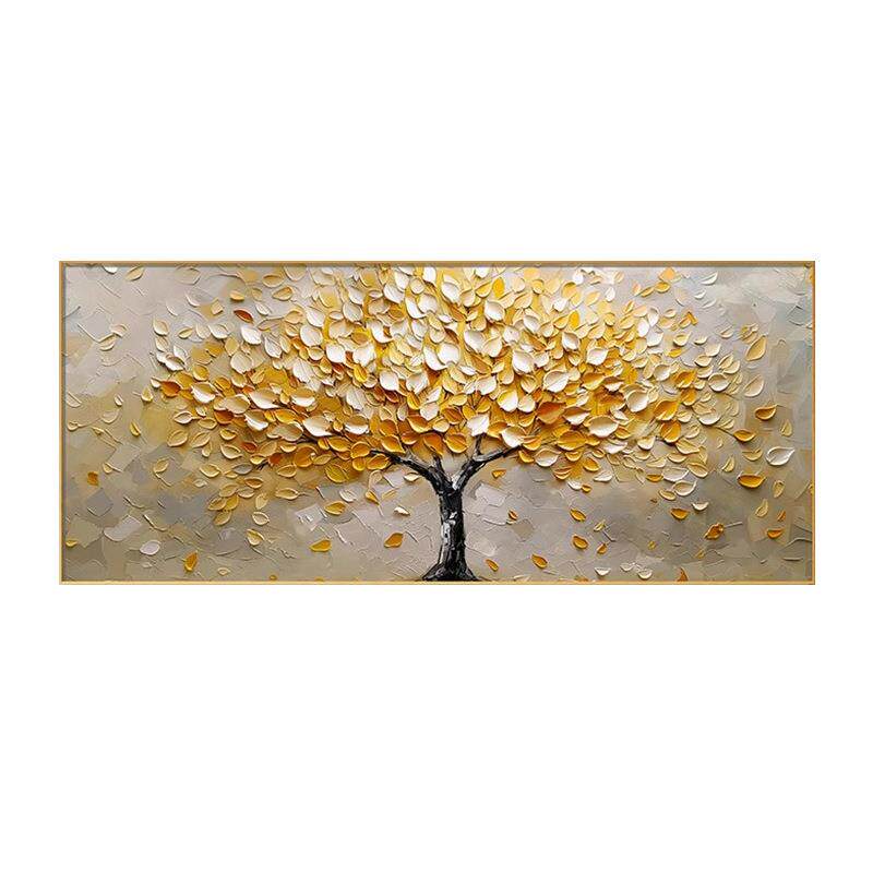 发财树装饰画新中式高档客厅沙发背景墙挂画高级感横版墙面壁画