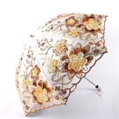 工厂绣花蕾丝1812双层黑胶防紫外线二折遮阳伞晴雨伞