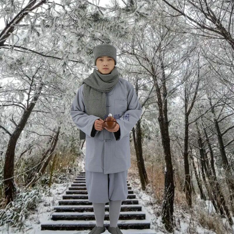 新秋冬季僧服加厚亚麻大褂男出家和尚服比丘尼僧袍短褂小褂套装僧