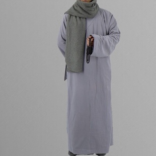 新冬季出家师父长褂僧服亚麻加绒保暖大褂男女僧人和尚棉衣棉袄僧