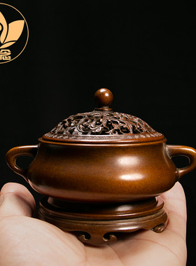 庆松堂苏工铜炉名家胡庆松制纯铜蚰耳熏炉仿古炉摆件收藏把玩熏香