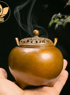 庆松堂苏工铜炉名家胡庆松制一手熏炉复古紫铜炉文房摆件香道熏香