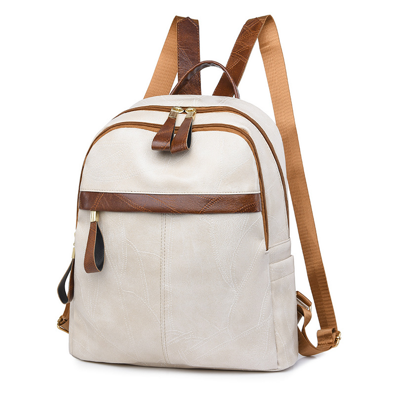 pu双肩包女士大容量双肩包2023新款撞色休闲复古小背包女包包