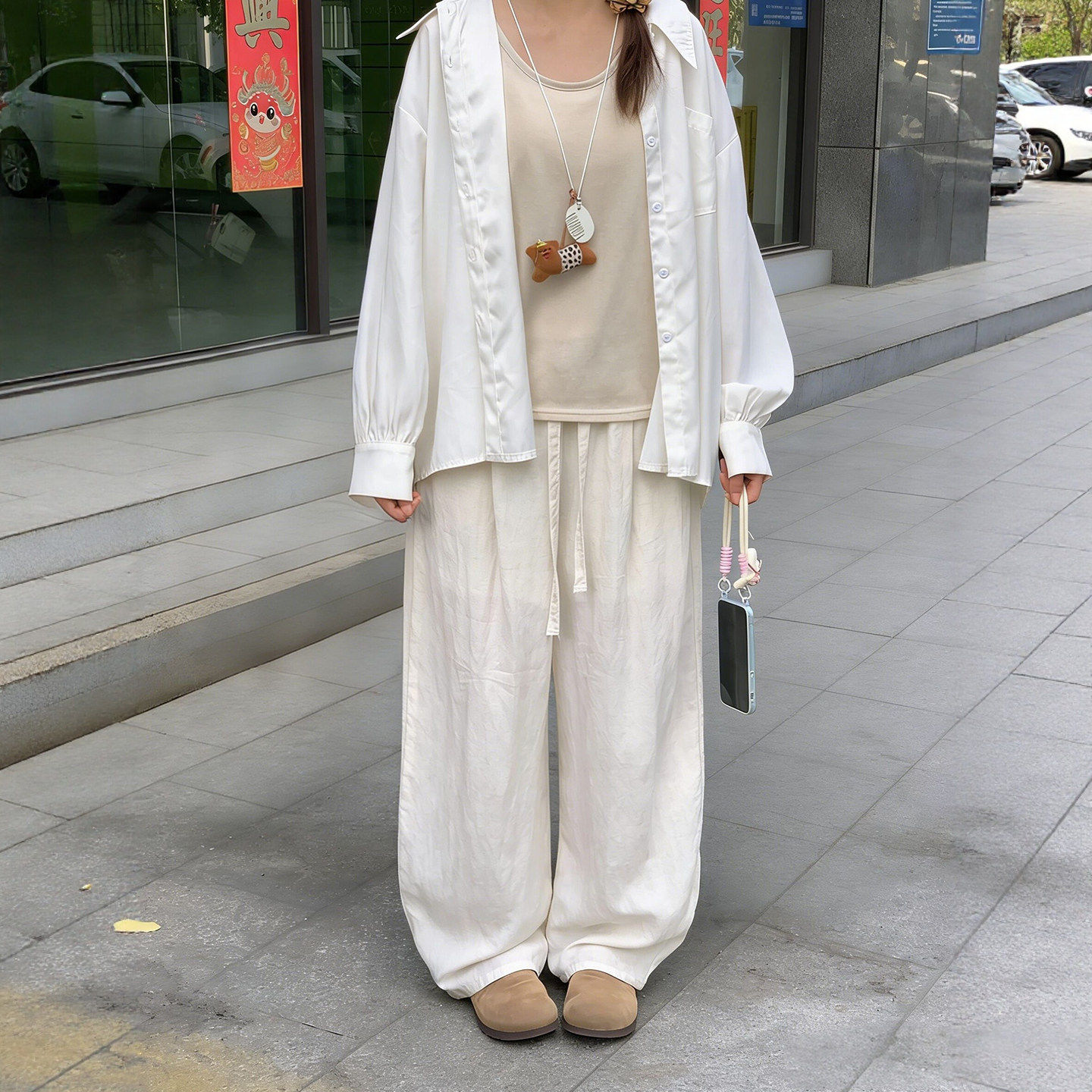 白色天丝亚麻裤子女2026新款春夏季垂坠感老钱风小个子直筒阔腿裤