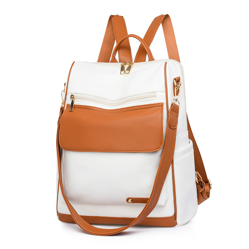 复古女包2024新款软pu撞色休闲双肩包女士两用休闲双肩背包女