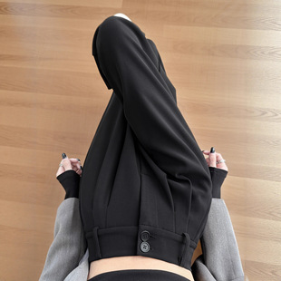 高级感西装裤女秋冬加绒宽松直筒休闲显瘦黑色高腰直筒垂感阔腿裤