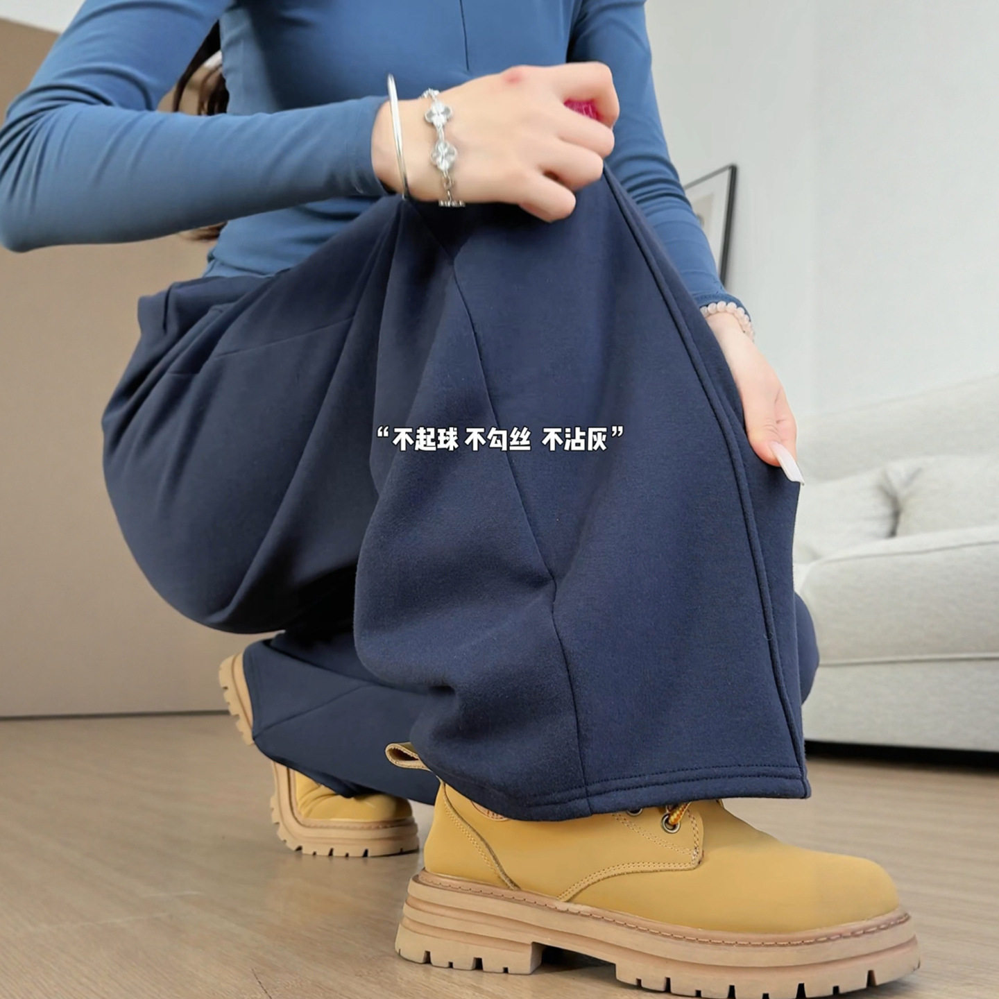 藏青色运动裤女款2026新款秋冬加绒小个子休闲大码显瘦胖mm阔腿裤