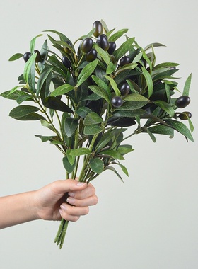 厂家直销假花 仿真橄榄枝 2叉4叉绿植家居装饰品创意绢花摆件