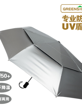 英国专业超强防晒UV防紫外线遮阳伞UPF50+自动双层加大钛银太阳伞