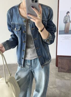 2026新款外贸单圆领长袖牛仔外套女宽松显瘦休闲百搭上衣KN2260
