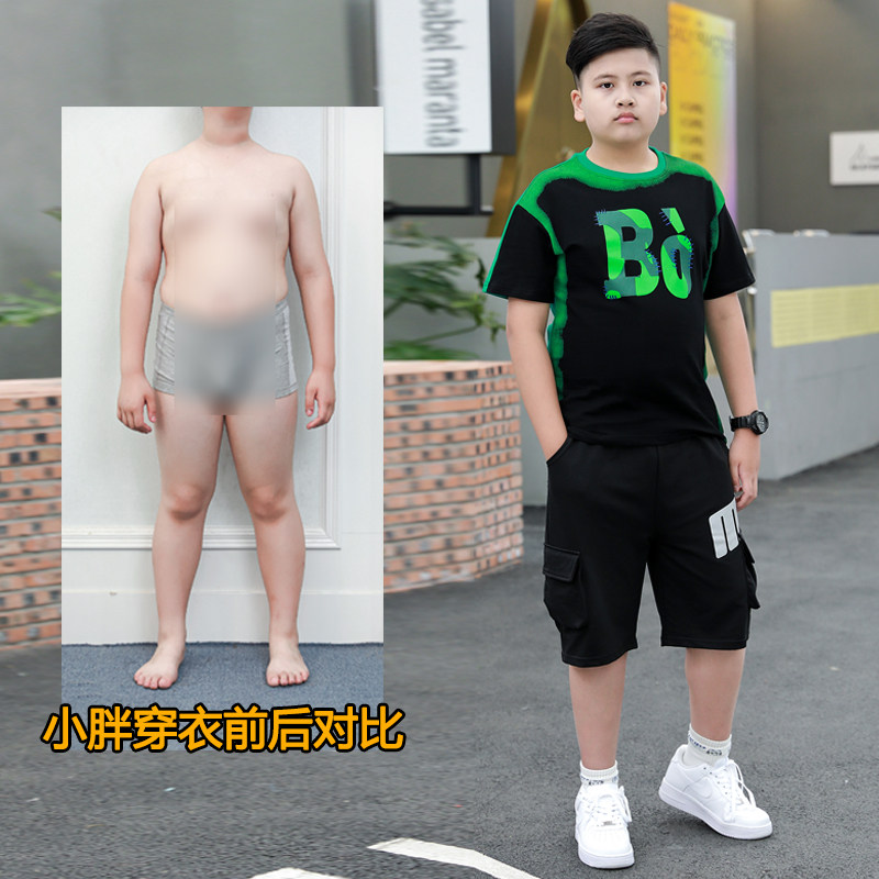 胖童装男童夏季纯棉T恤套装中大套装