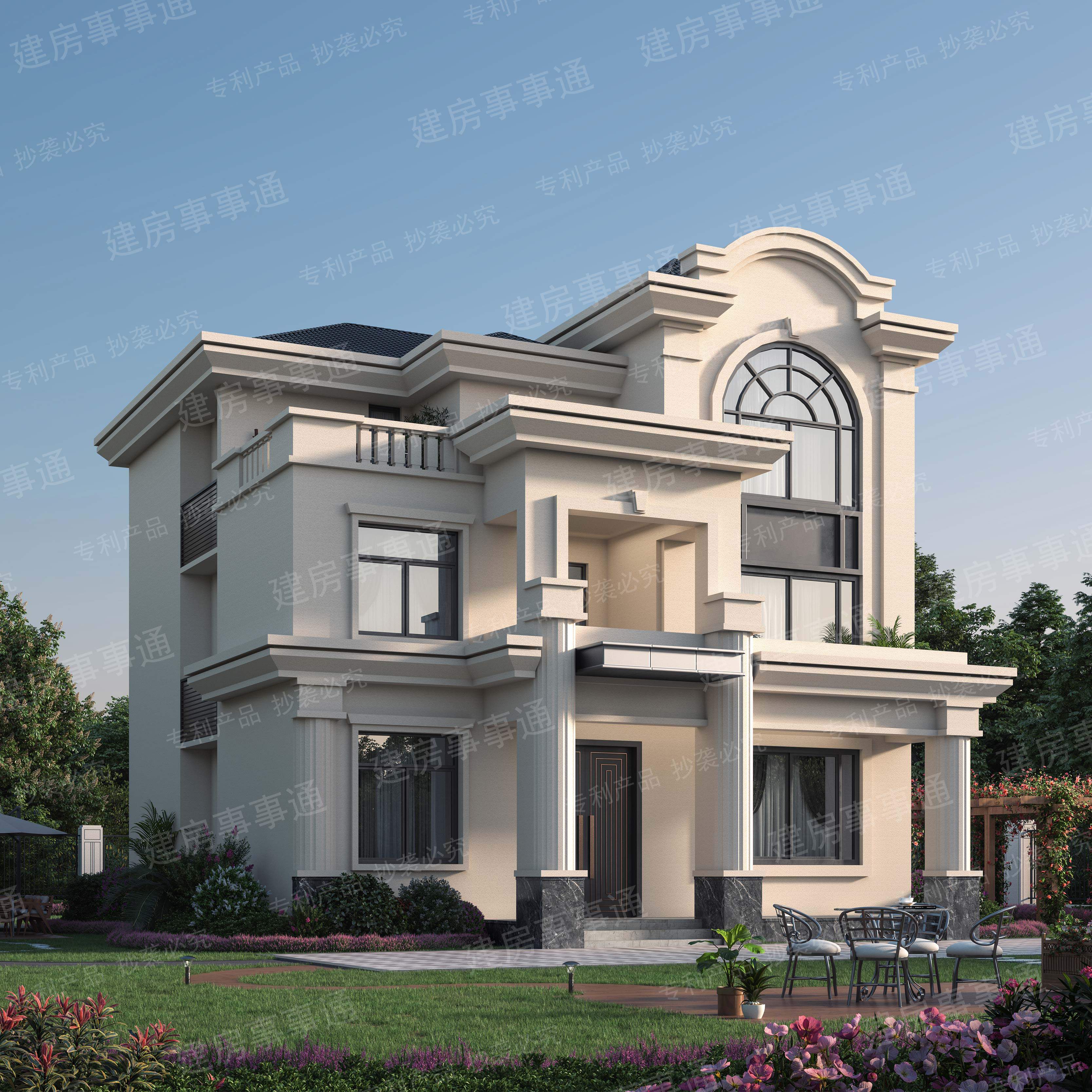 欧式-140法式风情别墅设计图纸三层农村自建房设计图纸建筑施工效