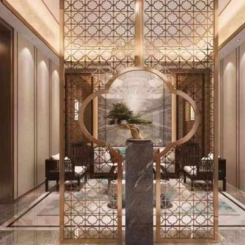 极速爆品销e不锈钢中式屏风隔断雕刻现代金属镂空格栅别墅酒店样