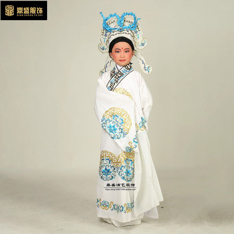 儿 童戏曲武生道袍戏剧演出服装京剧武生武M将将军戏服 团花道袍