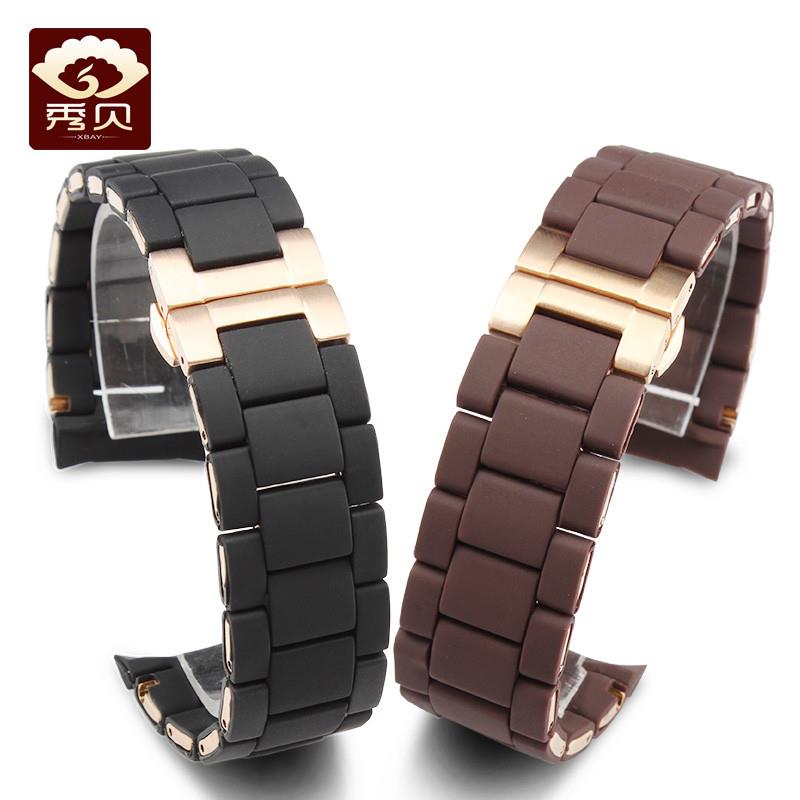 秀贝胶包钢手表带 适配阿玛尼AR59y20/AR5906/AR5905男女表带配件