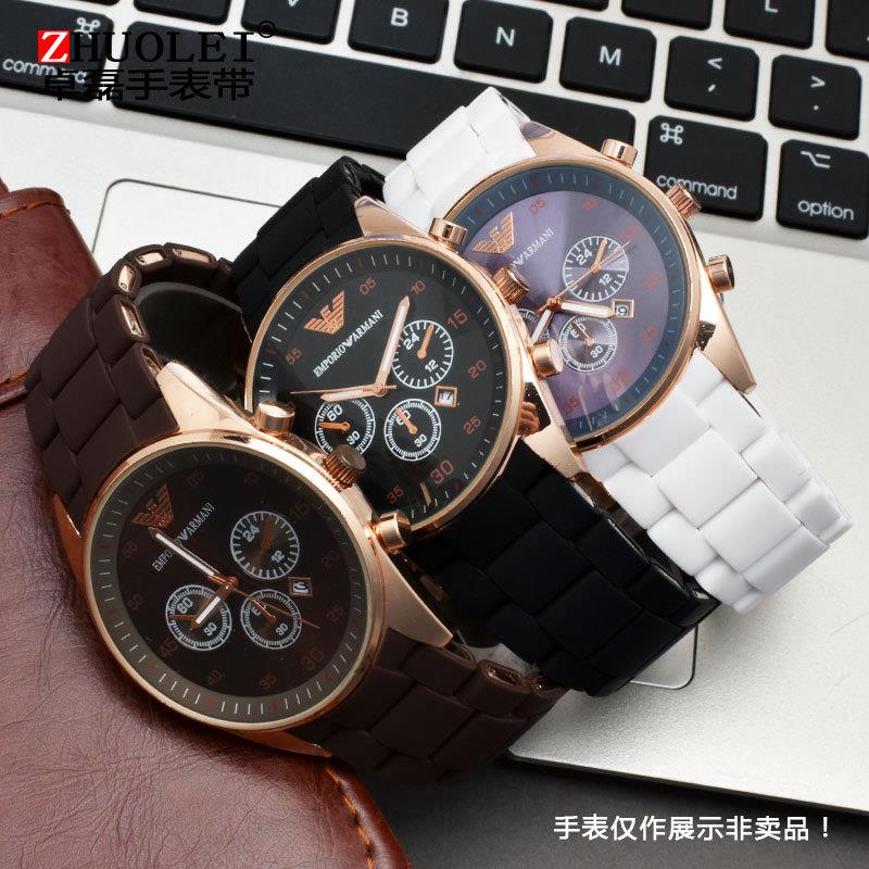 男女硅胶包钢情侣手表带23适配阿玛尼AR5905 59I20 5891 5889 589