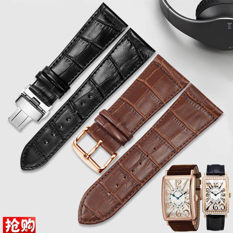 真皮表带适配法兰克穆勒FM罗马y刻度6002H法穆兰长岛系列表带黑棕