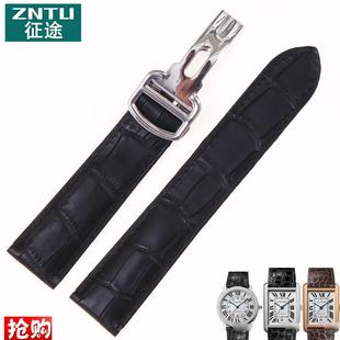 25mm 征途适用卡地亚坦克真皮p表带伦敦竹节双尾男手表带20