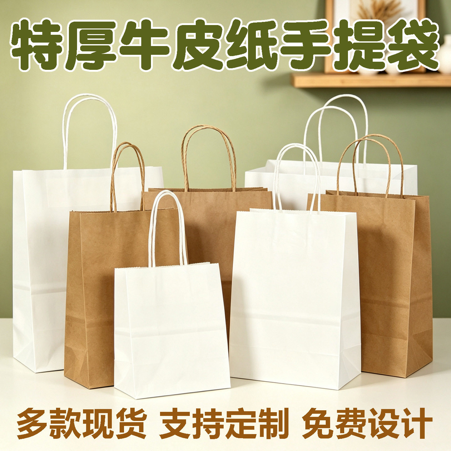 加厚牛皮纸手提袋外卖餐饮奶茶烘焙打包袋礼品袋子定制订做印logo图片