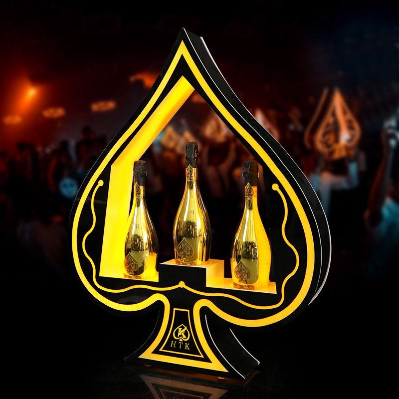 酒吧KTV黑桃A酒座led发光三支装香槟展示架洋酒座酒托亚克力底座