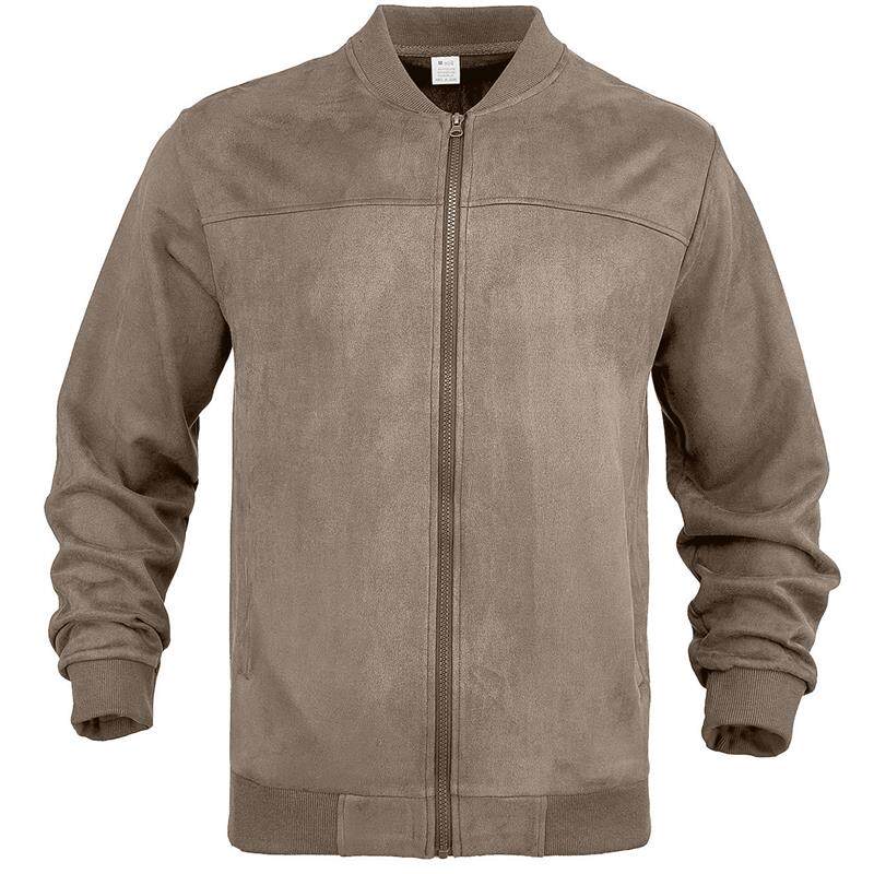 欧美跨境热卖男士麂皮绒夹克秋冬时尚休闲拉链开衫长袖棒球服外套