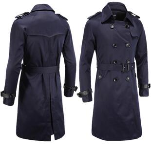 修身 时尚 精品欧美长款 2020春装 双排扣风衣男大衣D019 男装