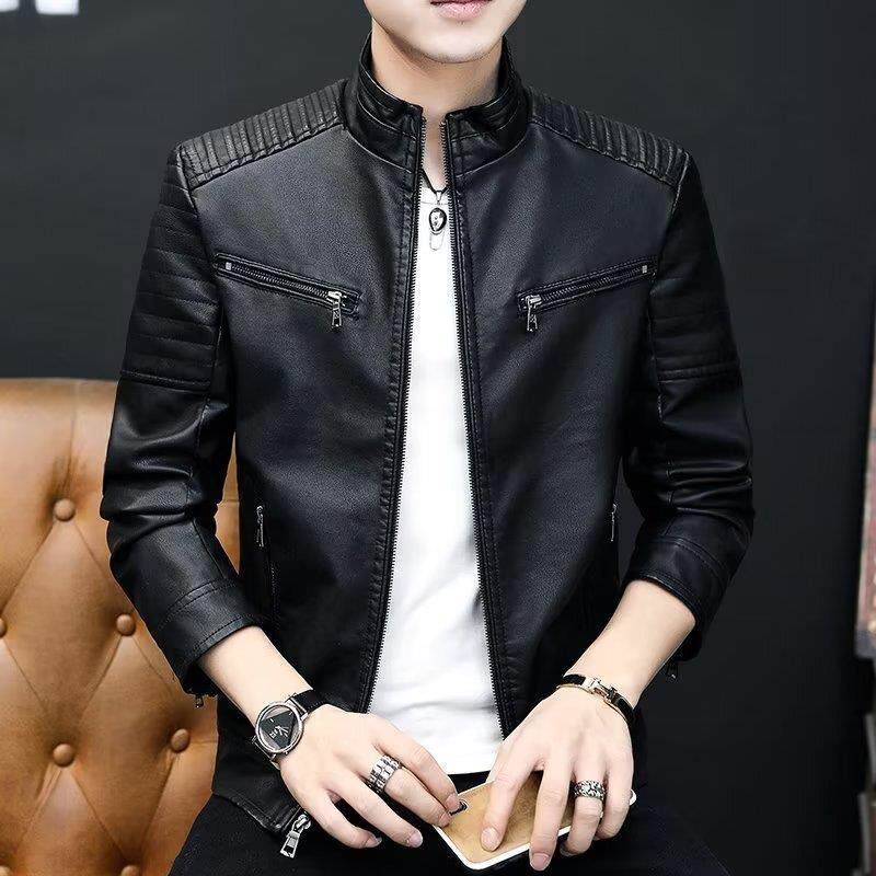 皮夹克修身加厚帅气外套男士男款休闲夹克机车冬季PU潮流春秋皮衣