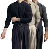 欧码 大码 长袖 跨境爆款 针织衫 毛衣男POLO翻领商务T恤秋冬工厂