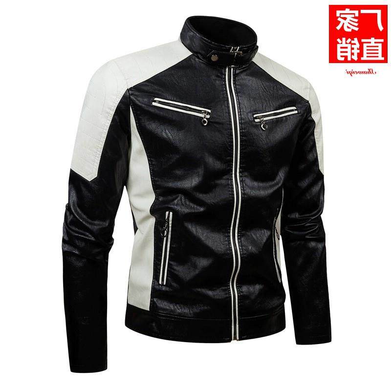跨境外贸皮衣插色立领PU皮机车服外套春秋季薄款休闲皮夹克男ebay