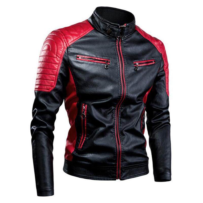 跨境外贸皮衣插色立领PU皮机车服外套春秋季薄款休闲皮夹克男ebay