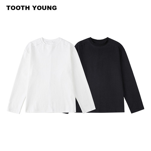 郑一爱穿搭【虾线T恤2.0】300g纯色圆领秋季宽松大码长袖打底T恤