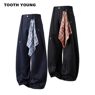 360g方巾装 街头 饰美式 水洗休闲卫裤 郑一爱穿搭 阔腿弯刀裤 美式