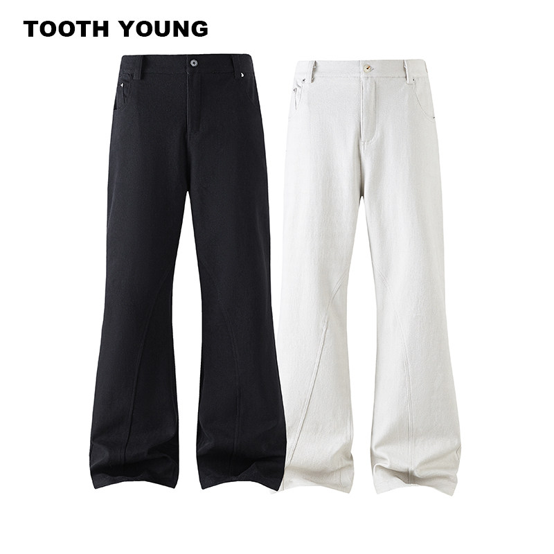 郑一爱穿搭【显瘦黑武士2.0】微弹男纯色宽松休闲微喇大码牛仔裤